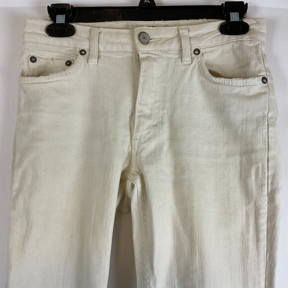 Acne Studios Jeans 26/32 Flex Used Ecru Cream Distressed Cuffed Raw Hem - Picture 2 of 12